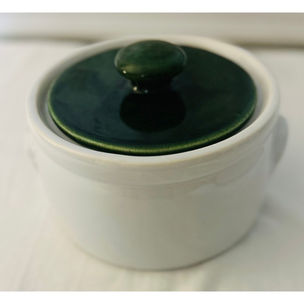 McCoy Bean Pot Vintage USA 1421 White Green Good Ceramic Farmhouse Lid